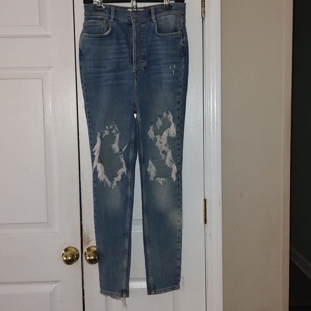 Free People We The Free Distressed Trashed Skinny Button Fly High Rise Jeans